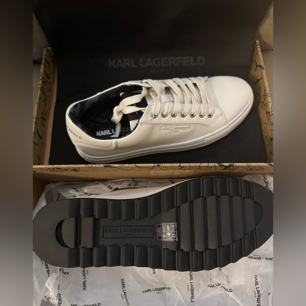 Karl Lagerfeld White Low Top Sneakers Size 8 ~ Leather ~ Men’s ~ New in Box - Picture 2 of 5